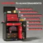 Carro de Herramientas con Ruedas 3 en 1 con 5 Cajones y Armario Inferior Paneles Perforados y Cerradura Negro y Rojo Carro de Herramientas con Ruedas 3 en 1 con 5 Cajones y Armario Inferior Paneles Perforados y Cerradura Negro y Rojo