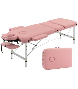 Camilla Masaje Plegable de Aluminio con Altura Ajustable 3 Zonas Reposacabezas Extraíble Bolsa de Transporte Rosa