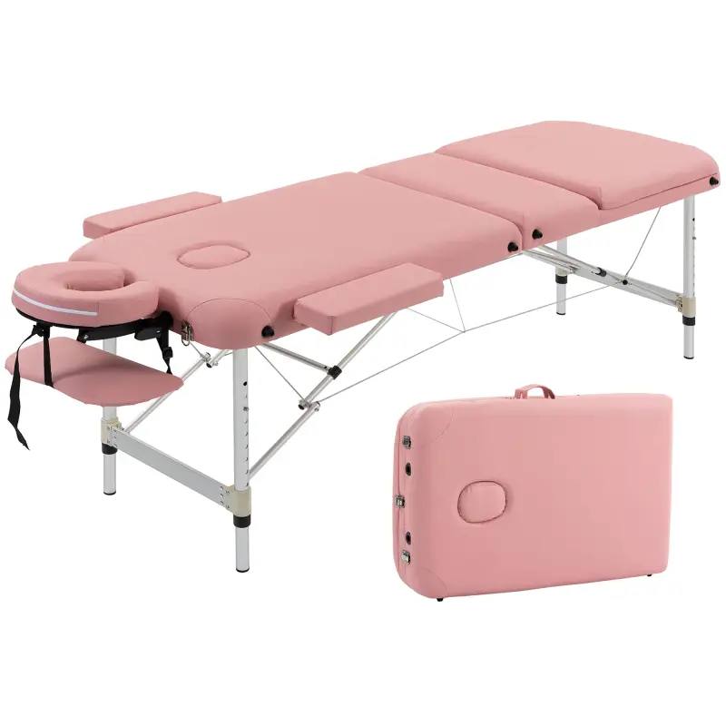 Camilla Masaje Plegable de Aluminio con Altura Ajustable 3 Zonas Reposacabezas Extraíble Bolsa de Transporte Rosa Camilla Masaje Plegable de Aluminio con Altura Ajustable 3 Zonas Reposacabezas Extraíble Bolsa de Transporte Rosa