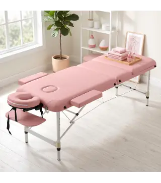 Camilla Masaje Plegable de Aluminio con Altura Ajustable 3 Zonas Reposacabezas Extraíble Bolsa de Transporte Rosa