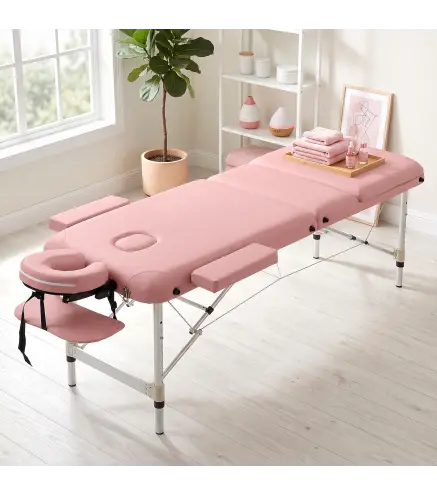 Camilla Masaje Plegable de Aluminio con Altura Ajustable 3 Zonas Reposacabezas Extraíble Bolsa de Transporte Rosa