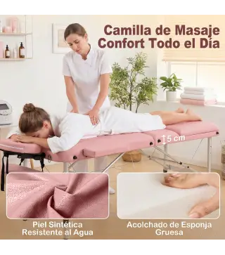 Camilla Masaje Plegable de Aluminio con Altura Ajustable 3 Zonas Reposacabezas Extraíble Bolsa de Transporte Rosa