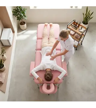 Camilla Masaje Plegable de Aluminio con Altura Ajustable 3 Zonas Reposacabezas Extraíble Bolsa de Transporte Rosa
