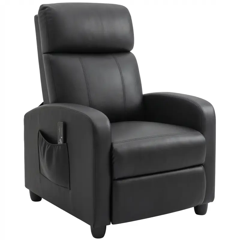 Sillón de Masaje Reclinable con Mando a Distancia Bolsillo Lateral y Temporizador Tapizado en PU 68x88x98 cm Negro Sillón de Masaje Reclinable con Mando a Distancia Bolsillo Lateral y Temporizador Tapizado en PU 68x88x98 cm Negro