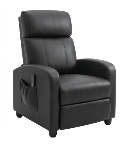 Sillón de Masaje Reclinable con Mando a Distancia Bolsillo Lateral y Temporizador Tapizado en PU 68x88x98 cm Negro