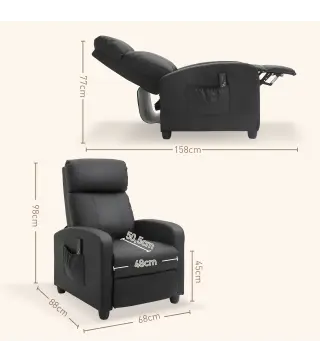 Sillón de Masaje Reclinable con Mando a Distancia Bolsillo Lateral y Temporizador Tapizado en PU 68x88x98 cm Negro