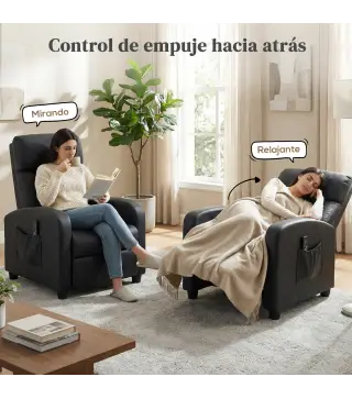 Sillón de Masaje Reclinable con Mando a Distancia Bolsillo Lateral y Temporizador Tapizado en PU 68x88x98 cm Negro