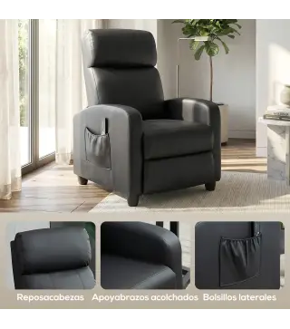 Sillón de Masaje Reclinable con Mando a Distancia Bolsillo Lateral y Temporizador Tapizado en PU 68x88x98 cm Negro