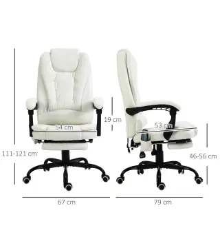 Silla de Oficina con 7 Puntos de Masaje con Reposapiés Retráctil Altura Ajustable Control Remoto y Tejido de PU Blanco