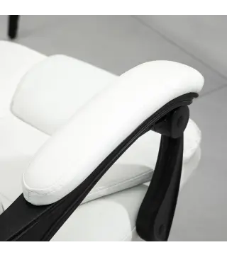 Silla de Oficina con 7 Puntos de Masaje con Reposapiés Retráctil Altura Ajustable Control Remoto y Tejido de PU Blanco