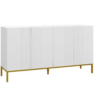Mueble Buffet diseño contemporáneo gráfico 2 armarios puertas estantes ajustables en madera Blanco metal dorado