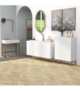 Mueble Buffet diseño contemporáneo gráfico 2 armarios puertas estantes ajustables en madera Blanco metal dorado