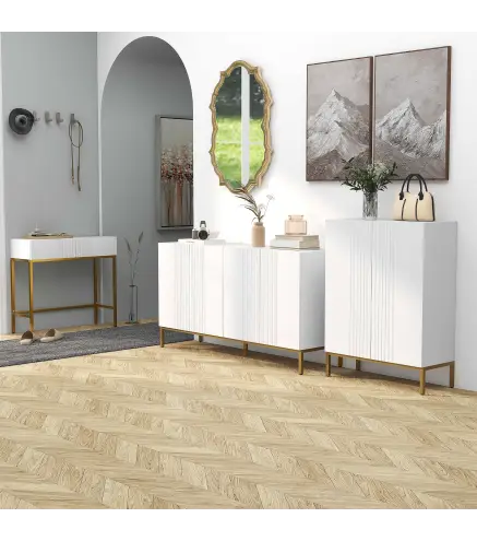Mueble Buffet diseño contemporáneo gráfico 2 armarios puertas estantes ajustables en madera Blanco metal dorado