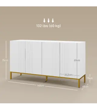 Mueble Buffet diseño contemporáneo gráfico 2 armarios puertas estantes ajustables en madera Blanco metal dorado