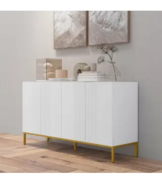 Mueble Buffet diseño contemporáneo gráfico 2 armarios puertas estantes ajustables en madera Blanco metal dorado