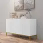 Mueble Buffet diseño contemporáneo gráfico 2 armarios puertas estantes ajustables en madera Blanco metal dorado