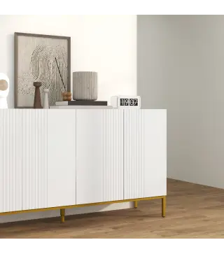 Mueble Buffet diseño contemporáneo gráfico 2 armarios puertas estantes ajustables en madera Blanco metal dorado
