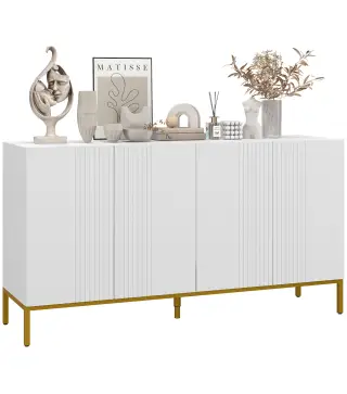 Mueble Buffet diseño contemporáneo gráfico 2 armarios puertas estantes ajustables en madera Blanco metal dorado