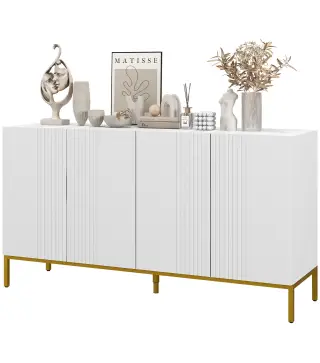 Mueble Buffet diseño contemporáneo gráfico 2 armarios puertas estantes ajustables en madera Blanco metal dorado