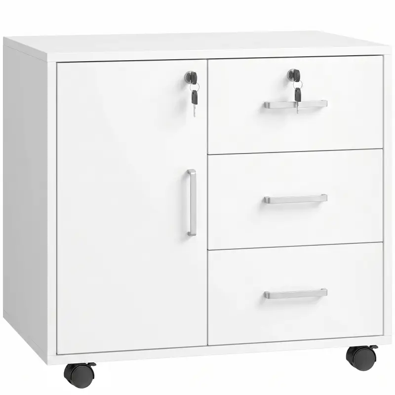 Mueble para Impresora con Ruedas Mesa para Impresora con Puerta y 3 Cajones Cerraduras Estante Ajustable Blanco Mueble para Impresora con Ruedas Mesa para Impresora con Puerta y 3 Cajones Cerraduras Estante Ajustable Blanco