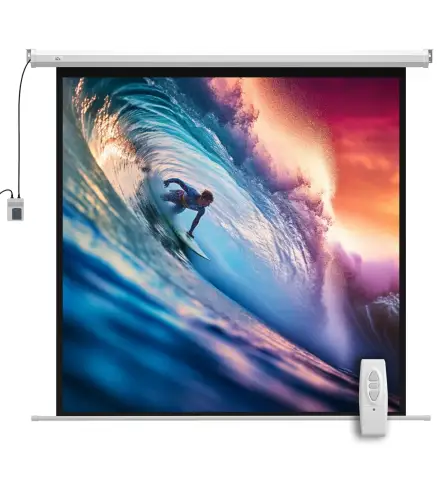 Pantalla de Proyector Eléctrica 85 Pulgadas Pantalla de Proyección con Control Remoto Formato 1:1 HD 4K Blanco