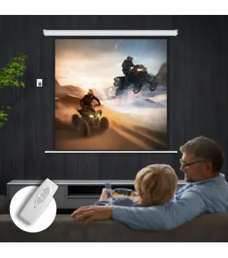 Pantalla de Proyector Eléctrica 85 Pulgadas Pantalla de Proyección con Control Remoto Formato 1:1 HD 4K Blanco