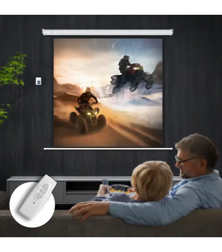 Pantalla de Proyector Eléctrica 85 Pulgadas Pantalla de Proyección con Control Remoto Formato 1:1 HD 4K Blanco