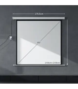 Pantalla de Proyector Eléctrica 85 Pulgadas Pantalla de Proyección con Control Remoto Formato 1:1 HD 4K Blanco