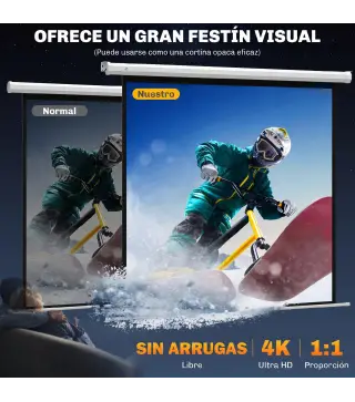 Pantalla de Proyector Eléctrica 85 Pulgadas Pantalla de Proyección con Control Remoto Formato 1:1 HD 4K Blanco