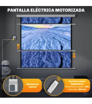 Pantalla de Proyector Eléctrica 85 Pulgadas Pantalla de Proyección con Control Remoto Formato 1:1 HD 4K Blanco