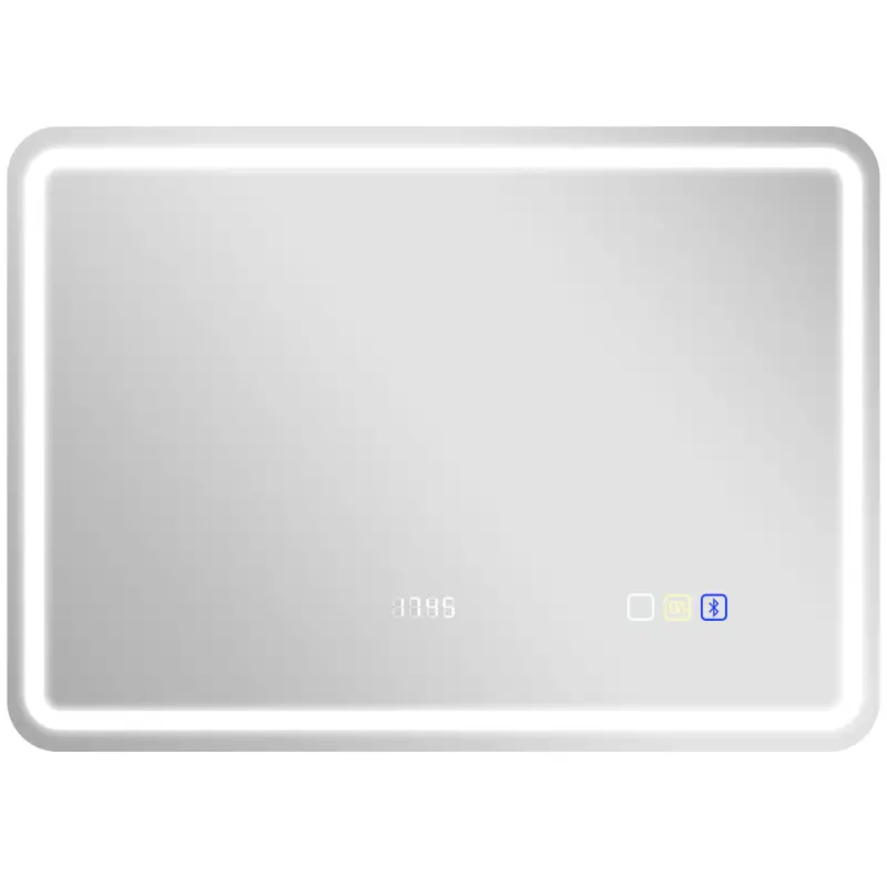 Espejo de Baño con Luz LED 70x50 cm con Bluetooth 3 Colores de Luz Reloj Digital Función Antivaho Función de Memoria