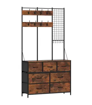 Perchero Zapatero con Zapatero Ganchos Cajones y Eatante para Entrada Pasillo Salón 100x30x183 cm Marrón Rústico