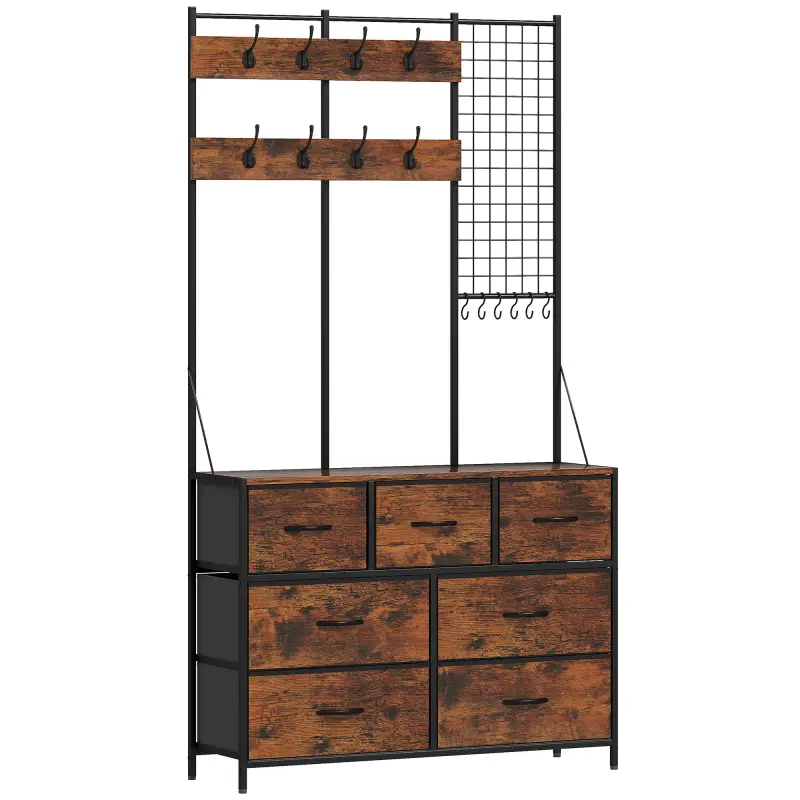 Perchero Zapatero con Zapatero Ganchos Cajones y Eatante para Entrada Pasillo Salón 100x30x183 cm Marrón Rústico
