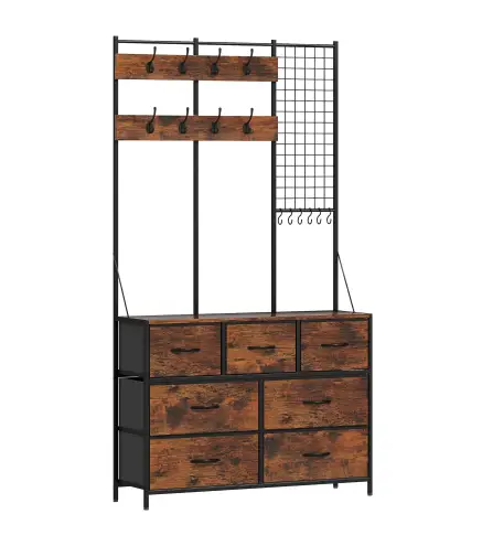 Perchero Zapatero con Zapatero Ganchos Cajones y Eatante para Entrada Pasillo Salón 100x30x183 cm Marrón Rústico