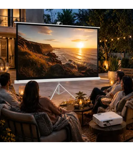 Pantalla de Proyección con Soporte Portátil 100 Pulgadas Formato 16:9 con Altura Ajustable 221x124 cm Blanco