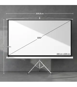 Pantalla de Proyección con Soporte Portátil 100 Pulgadas Formato 16:9 con Altura Ajustable 221x124 cm Blanco