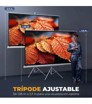 Pantalla de Proyección con Soporte Portátil 100 Pulgadas Formato 16:9 con Altura Ajustable 221x124 cm Blanco