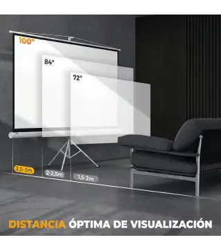 Pantalla de Proyección con Soporte Portátil 100 Pulgadas Formato 16:9 con Altura Ajustable 221x124 cm Blanco