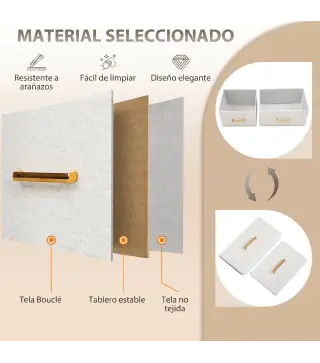 Cómoda con 8 Cajones de Tela Acabado en Borreguito Sintético Estación de Carga y Carga USB-C para Dormitorio Crema