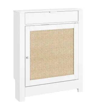 Cubre Radiadores con Puerta Abatible y Ratán Compartimento Diseño Bohemio para Salón Dormitorio Blanco