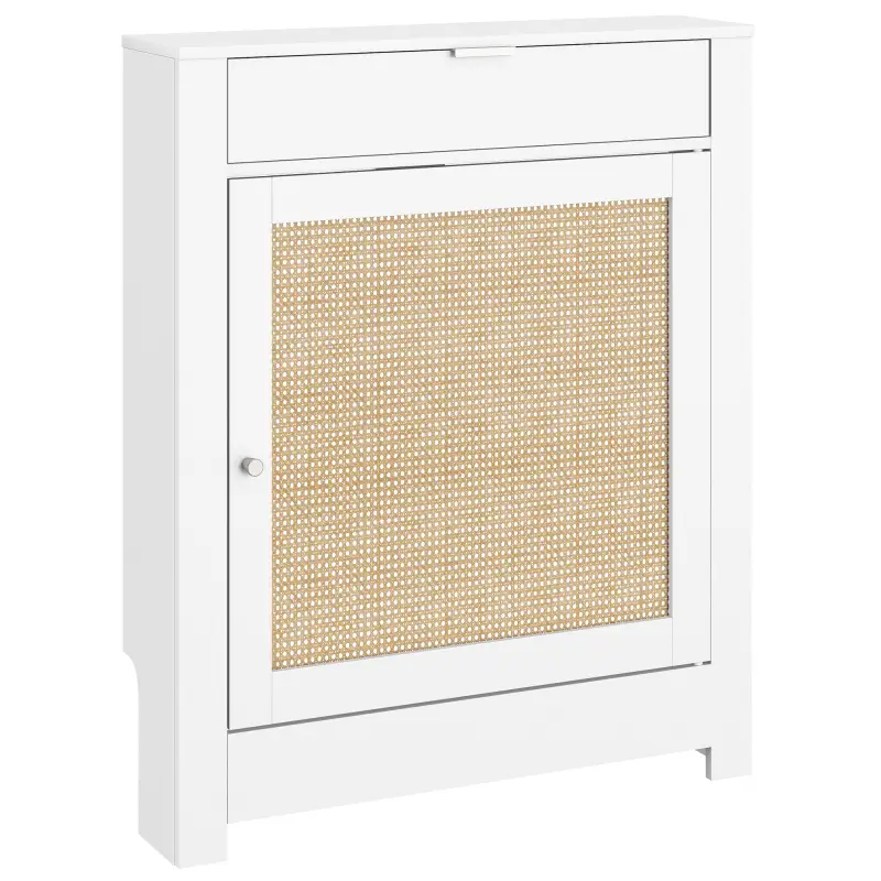 Cubre Radiadores con Puerta Abatible y Ratán Compartimento Diseño Bohemio para Salón Dormitorio Blanco