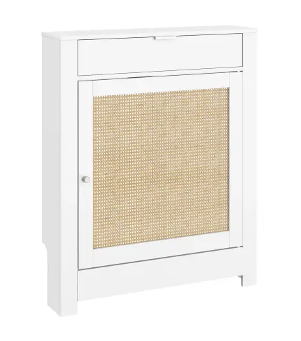 Cubre Radiadores con Puerta Abatible y Ratán Compartimento Diseño Bohemio para Salón Dormitorio Blanco