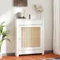 Cubre Radiadores con Puerta Abatible y Ratán Compartimento Diseño Bohemio para Salón Dormitorio Blanco