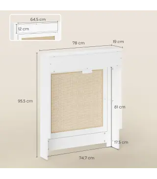 Cubre Radiadores con Puerta Abatible y Ratán Compartimento Diseño Bohemio para Salón Dormitorio Blanco