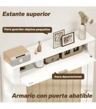 Cubre Radiadores con Puerta Abatible y Ratán Compartimento Diseño Bohemio para Salón Dormitorio Blanco
