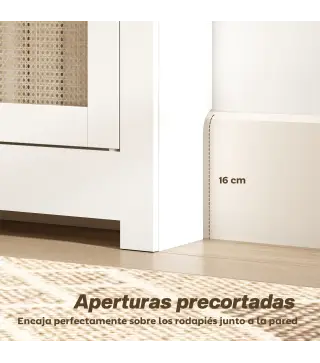 Cubre Radiadores con Puerta Abatible y Ratán Compartimento Diseño Bohemio para Salón Dormitorio Blanco
