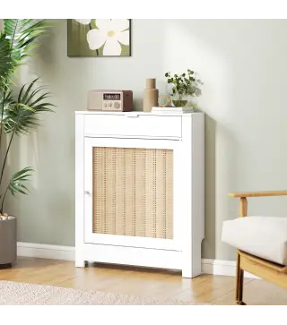 Cubre Radiadores con Puerta Abatible y Ratán Compartimento Diseño Bohemio para Salón Dormitorio Blanco