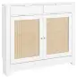 Cubre Radiadores con Puertas Abatibles y Ratán 2 Compartimentos Diseño Bohemio para Salón Dormitorio Blanco