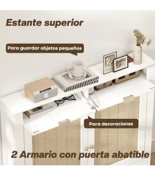 Cubre Radiadores con Puertas Abatibles y Ratán 2 Compartimentos Diseño Bohemio para Salón Dormitorio Blanco