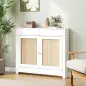 Cubre Radiadores con Puertas Abatibles y Ratán 2 Compartimentos Diseño Bohemio para Salón Dormitorio Blanco
